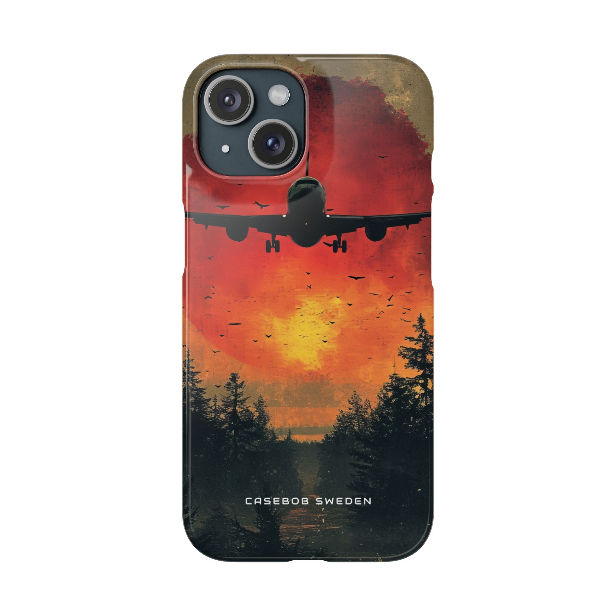 Vintage Sunset Airplane Silhouette iPhone 15 - Slim Phone Case