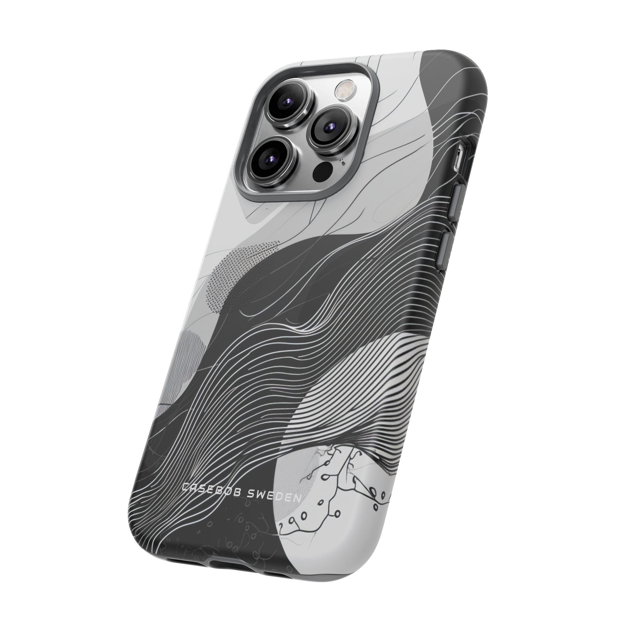 Fluid Rhythms: Monochrome Line Flow iPhone 14 - Tough Phone Case