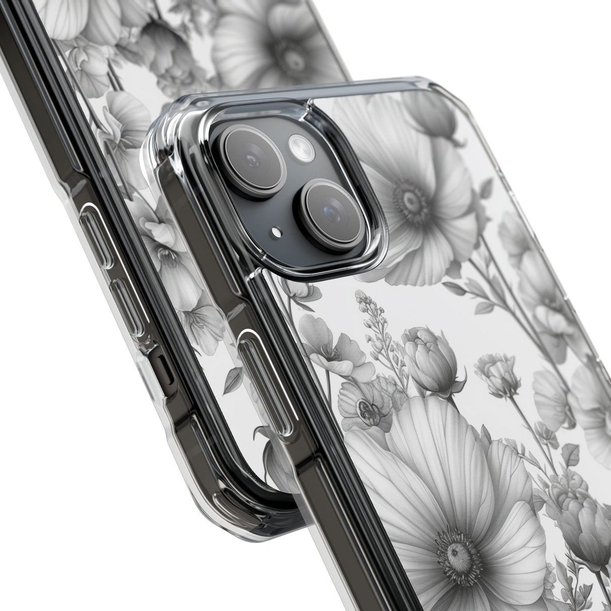 Monochrome Flora - Phone Case for iPhone (Clear Impact - Magnetic)