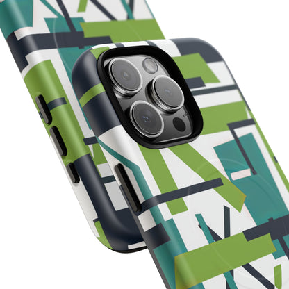 Green Geometry Glide iPhone 16  Tough+ Phone Case