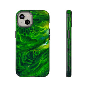 Neon Green Wave Ink Art iPhone Case (Protective) iPhone 14 Glossy Phone Case