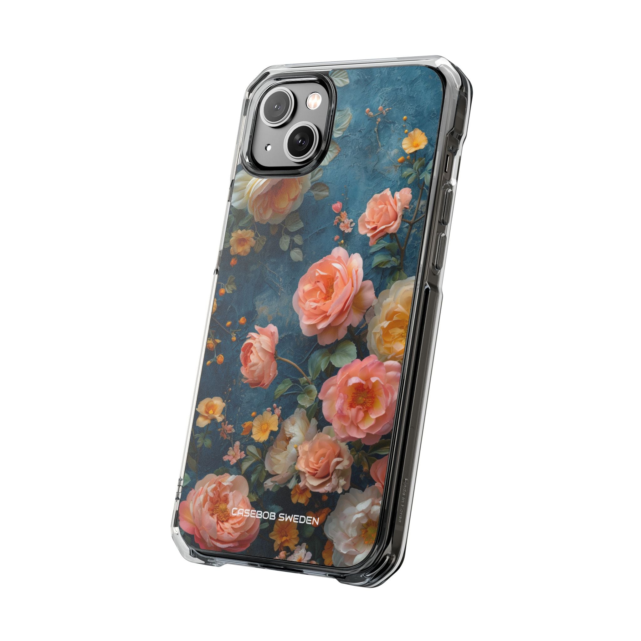 Blue Floral Elegance - Clear Impact iPhone 14 Phone Case