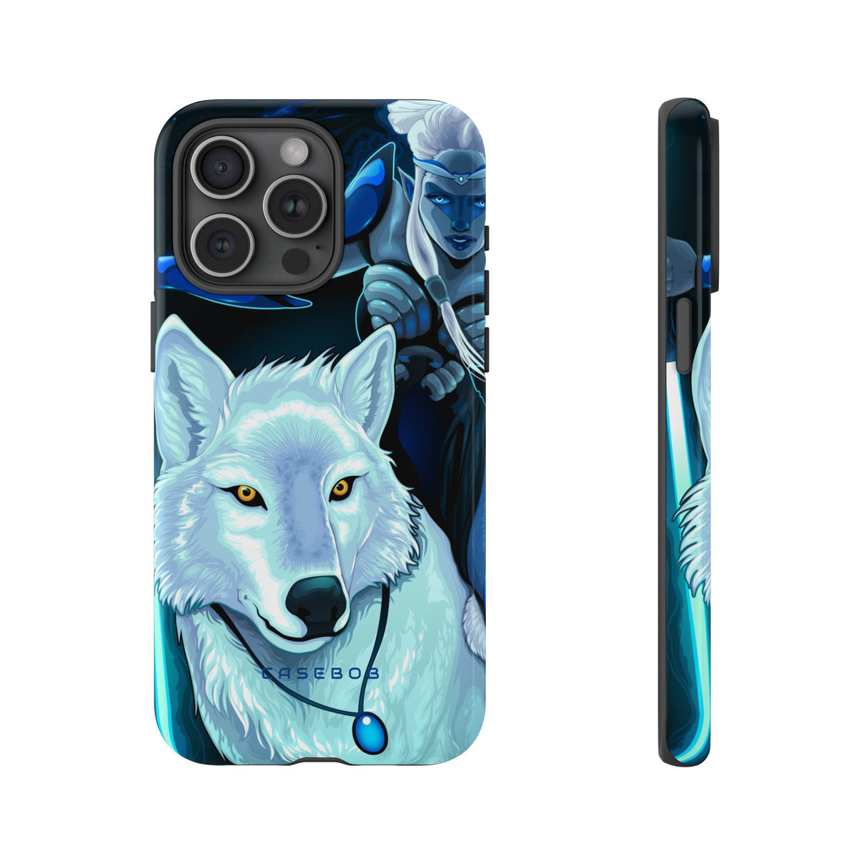 Elf with white wolf - Protective Phone Case