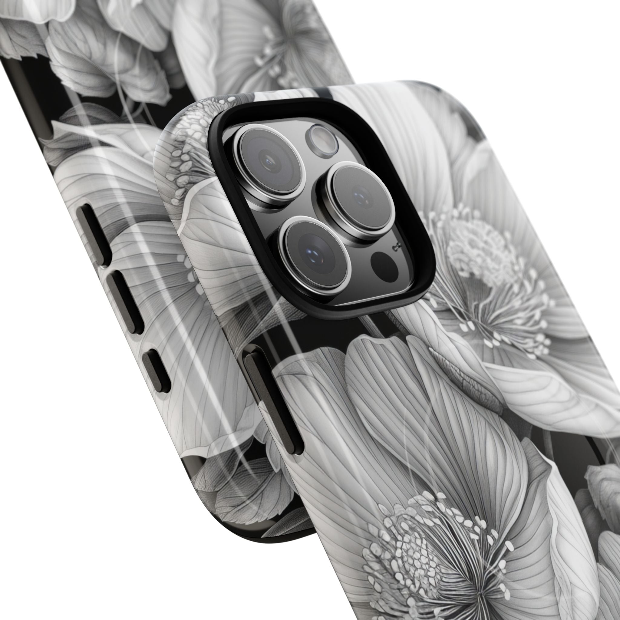 Monochrome Petal Dance iPhone 16 - Tough+