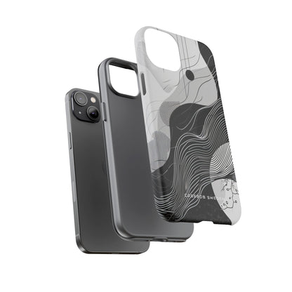 Fluid Rhythms: Monochrome Line Flow iPhone 14 - Tough Phone Case