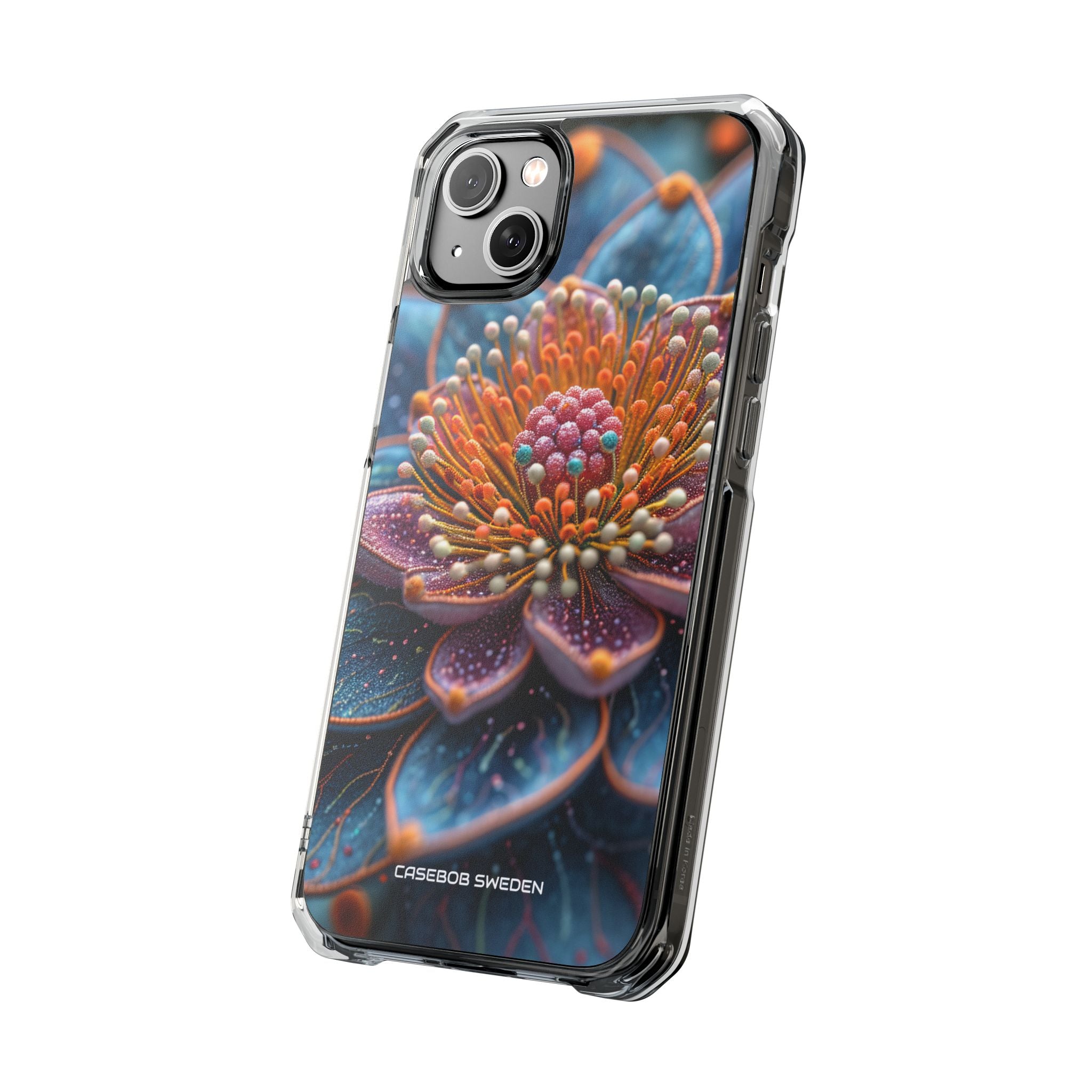 Blue-Orange Floral Swirl - Clear Impact iPhone 14 Phone Case