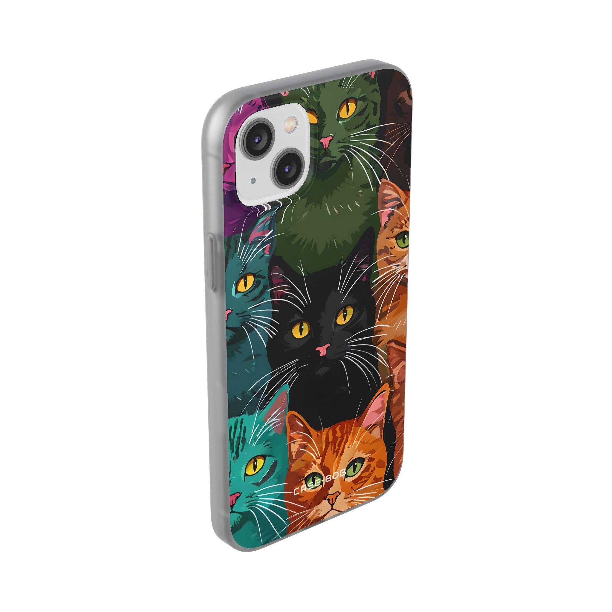 Teal Cat Grid iPhone 14 Plus Case - Soft