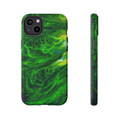 Neon Green Wave Ink Art iPhone Case (Protective) iPhone 14 Plus Matte Phone Case