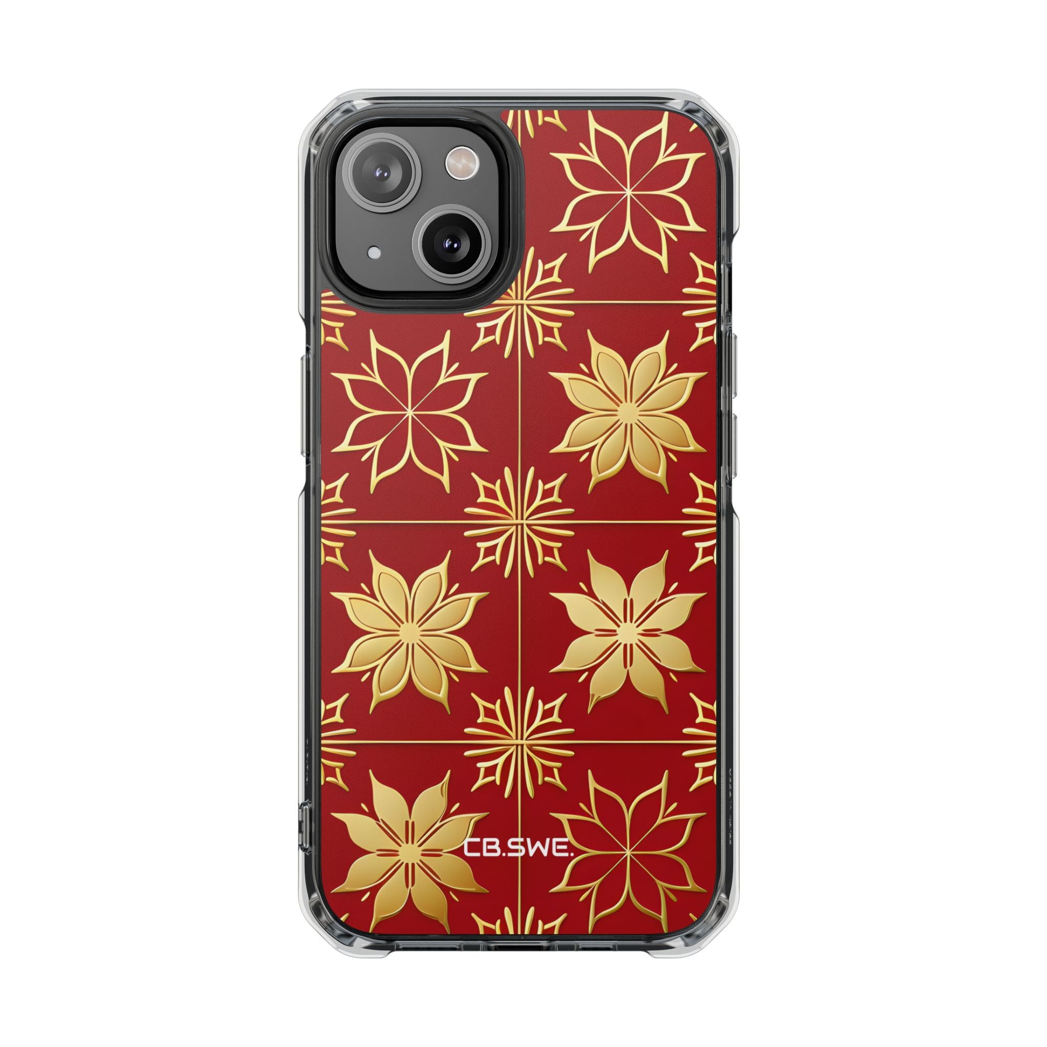 Elegantes Gold Floral Seamless Rich Red iPhone 14 - Impact Clear+