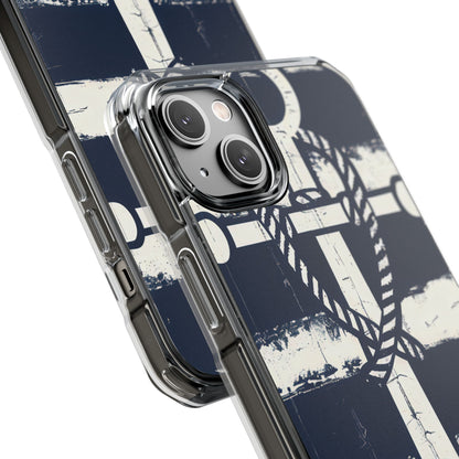 Navy Anchor Stripes iPhone 14 - Impact Clear+
