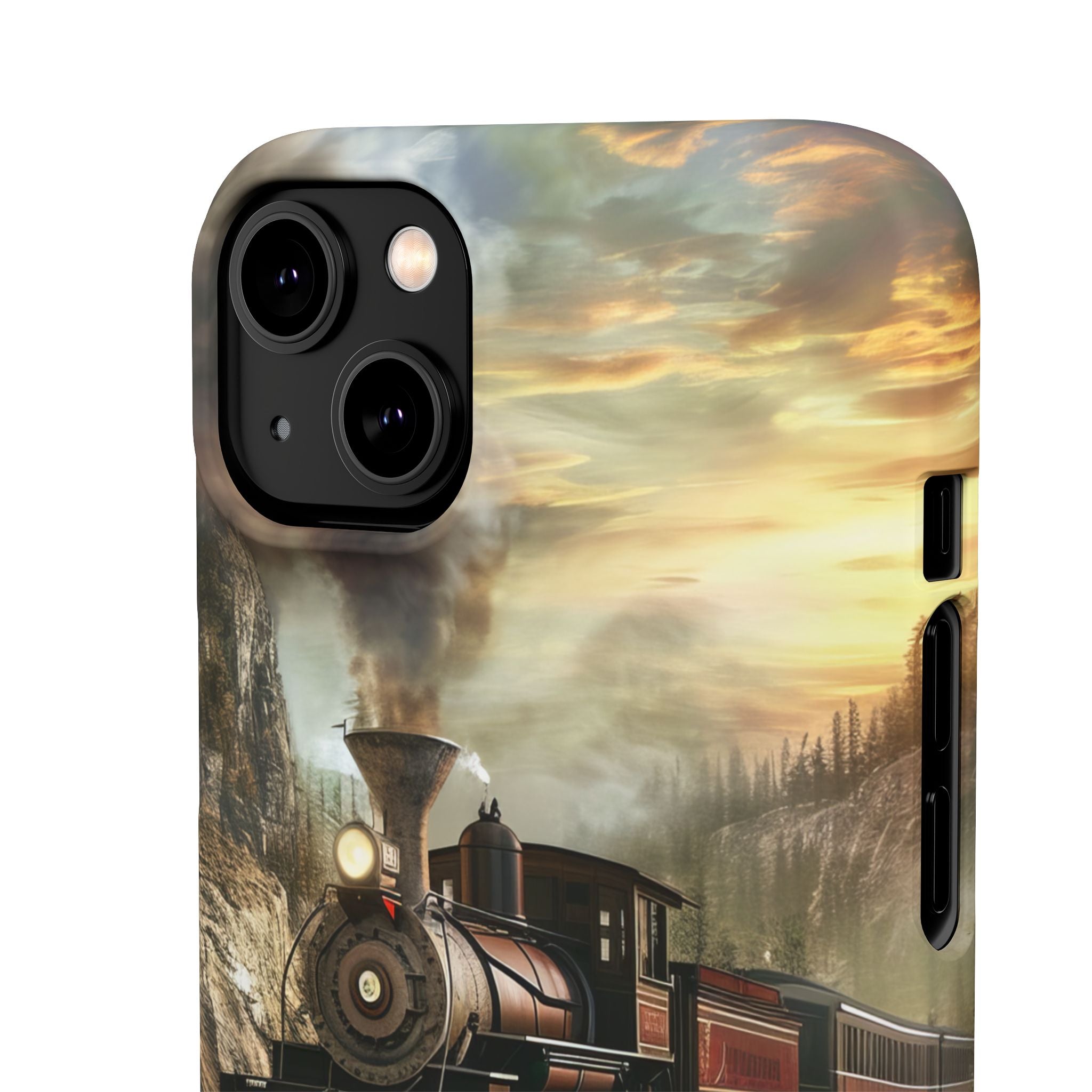 Vintage Steam Train Crossing Mountain Bridge iPhone 14 - Slim Phone Case