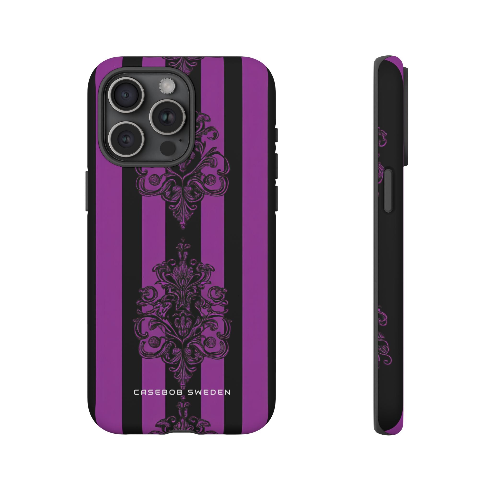 Gothic Elegance with Vertical Stripes and Ornamental Motifs iPhone 15 - Tough Phone Case