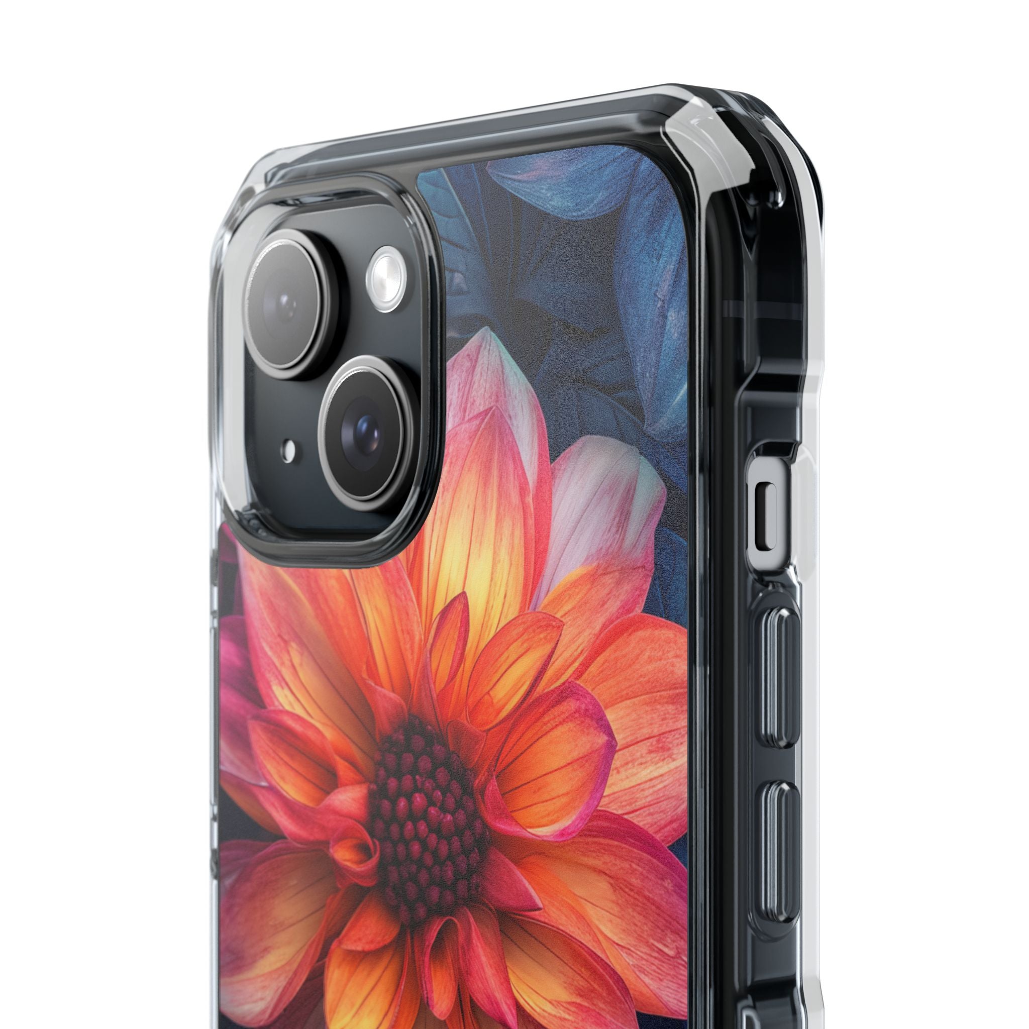 Floral Harmony Orange Blue - Clear Impact iPhone 15 Phone Case