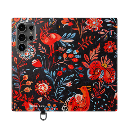 Folk Bird Flame - Samsung S24 Ultra - Puhelinlompakkokotelo
