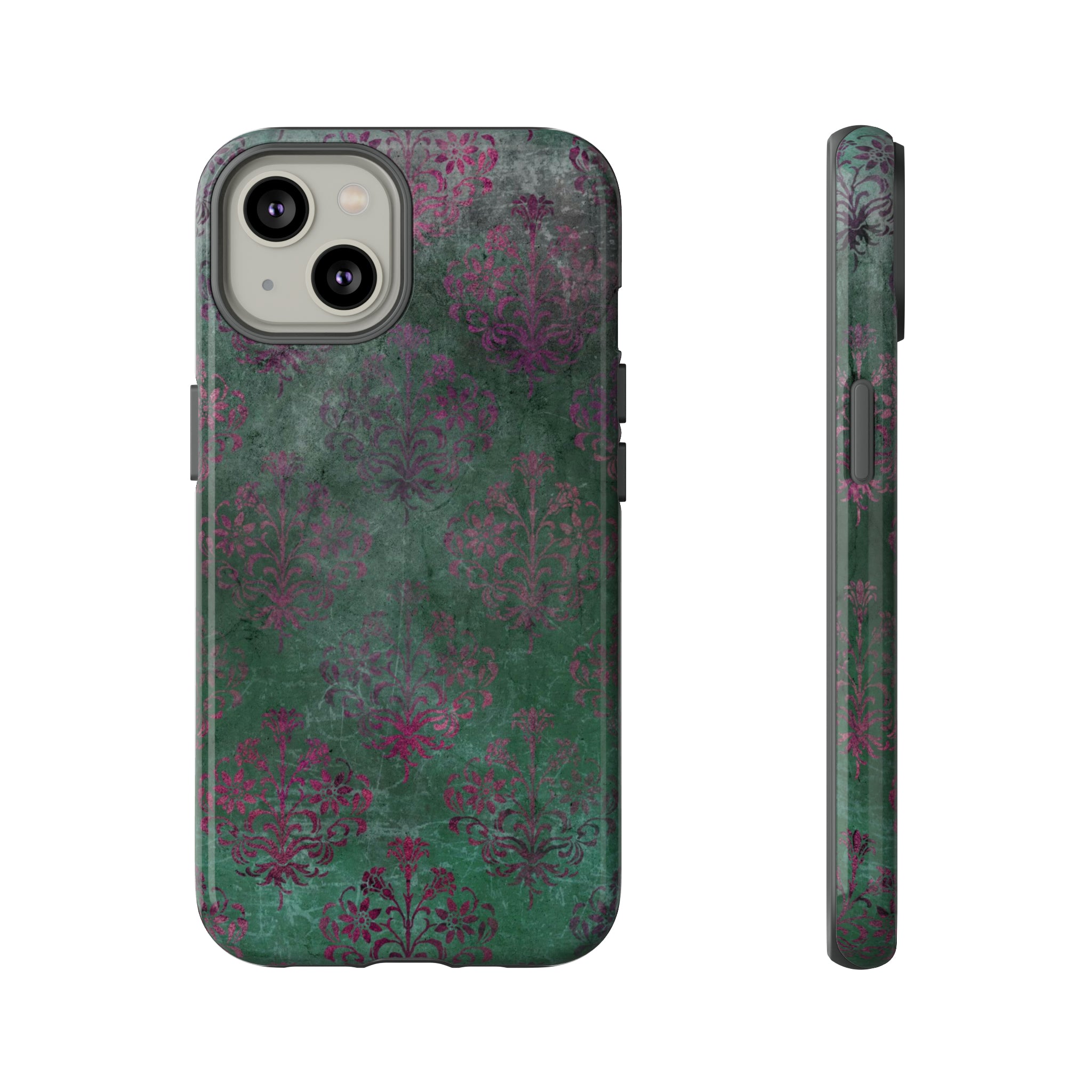 Green Damask Gothic Flower - Protective Phone Case