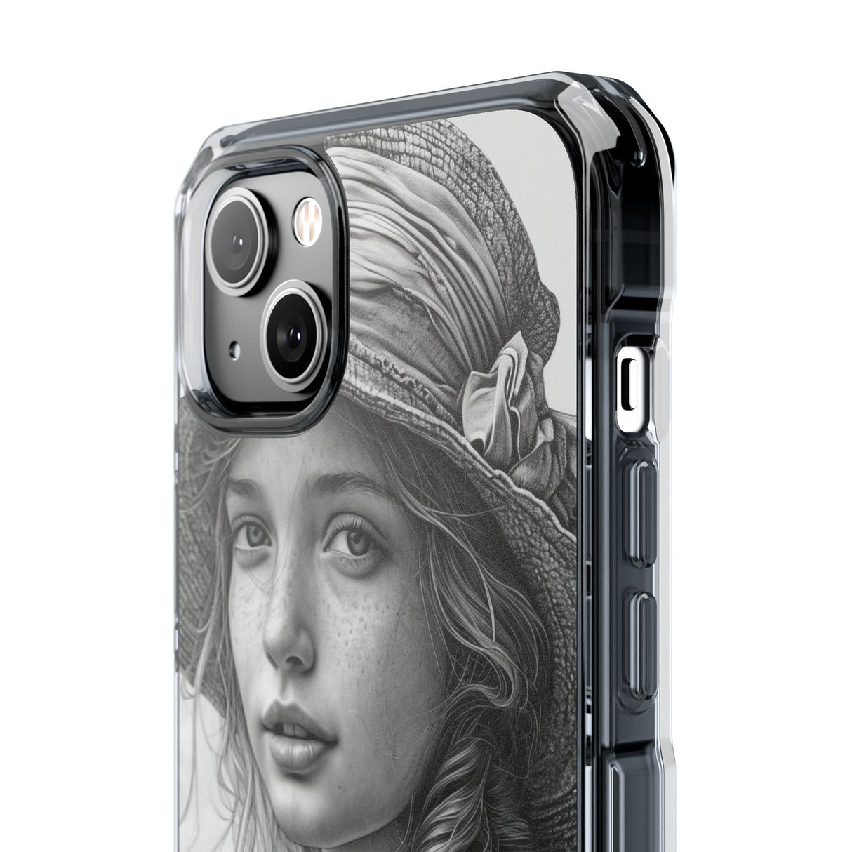 Serene Sketch Portrait - Phone Case for iPhone (Clear Impact - Magnetic)