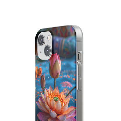 Vibrant Lotus Embroidery - Flexi iPhone 14 Phone Case