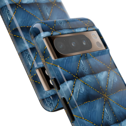 Blue Denim Quilted Yellow Stitching Seamless Google Pixel 8 - Tough