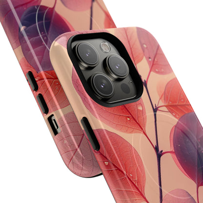 Pink Serenity Leaf Design - Tough + MagSafe® iPhone 14 Phone Case