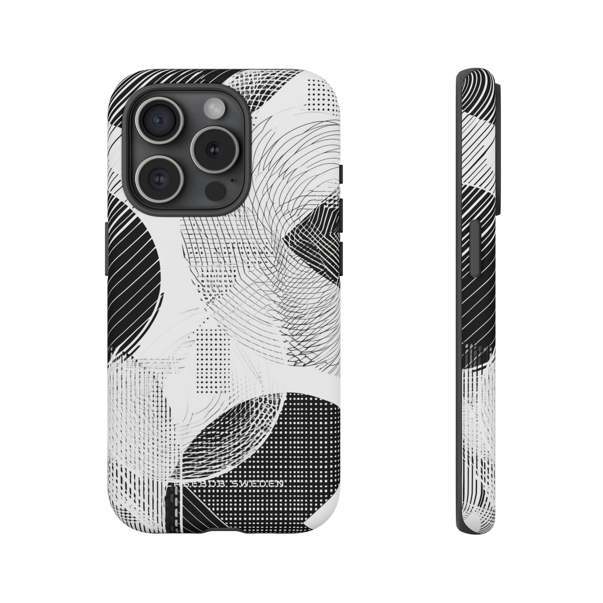 Geometric Monochrome Flow iPhone 15 - Tough Phone Case