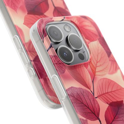 Elegant Pink Leaves iPhone 15 - Flexi Phone Case