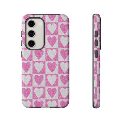 Glitter Heart Grid Samsung S23 Case - Tough