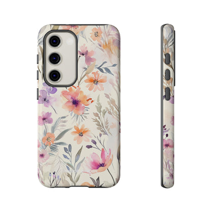 Soft Pink Floral Watercolor Design - Tough Samsung S23 Phone Case