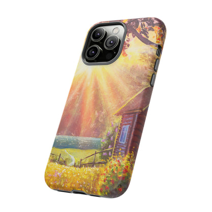 Flower Bushes Wooden House - Protective Phone Case