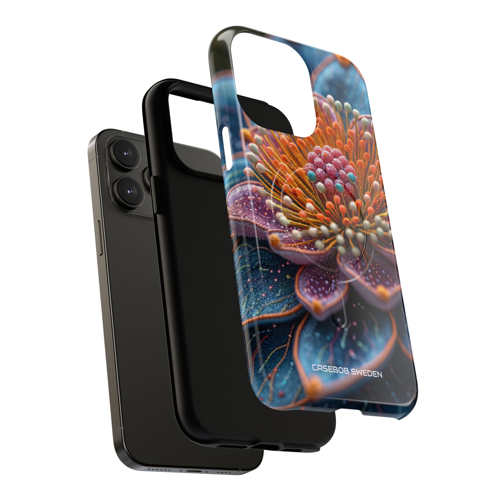 Blue-Orange Floral Swirl - Tough + MagSafe® iPhone 14 Phone Case