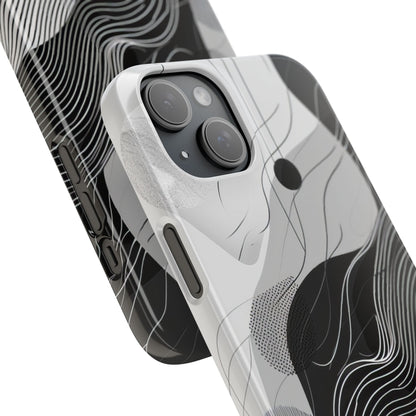 Fluid Rhythms: Monochrome Line Flow iPhone 15 - Slim Phone Case