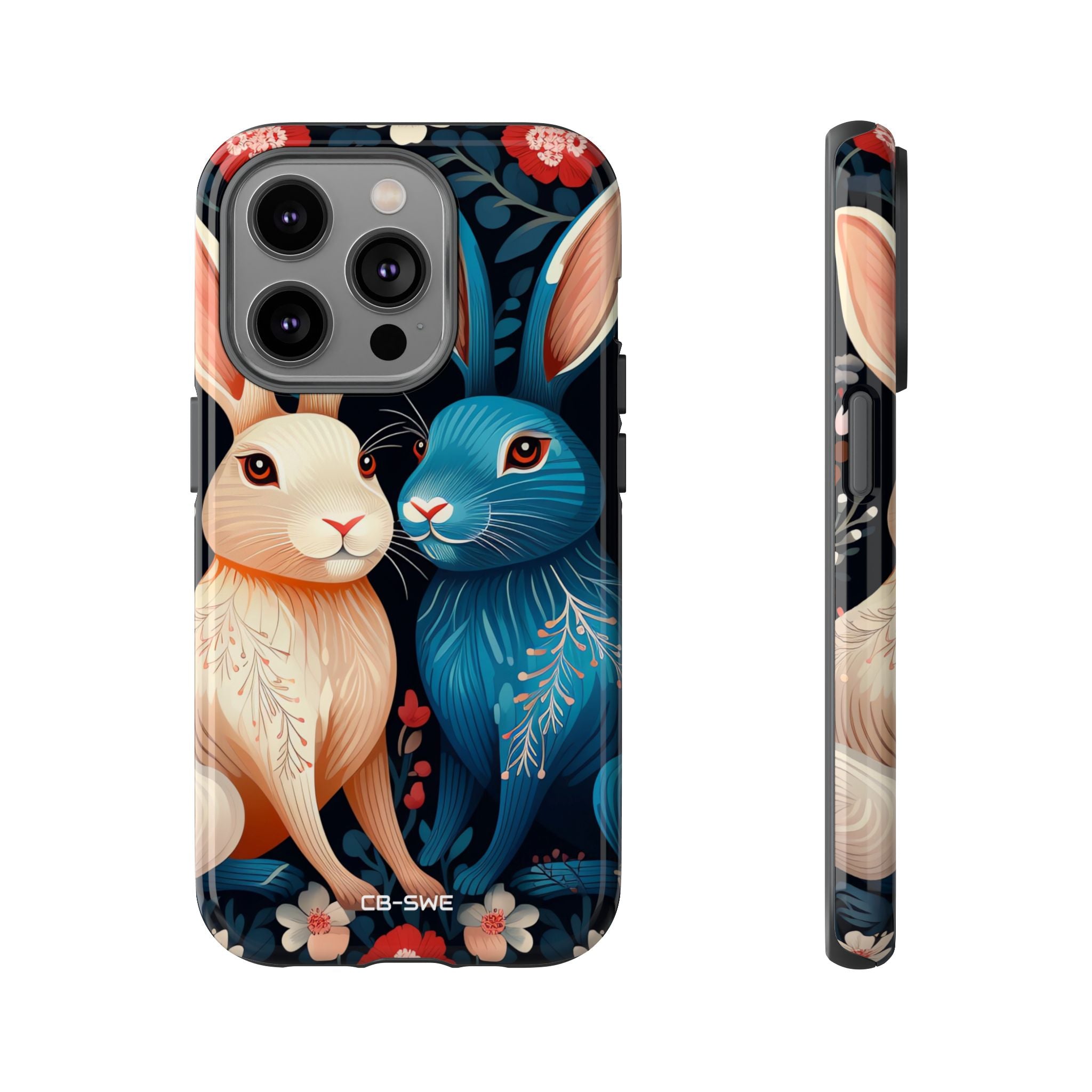 Rabbits Embrace Blossoms - iPhone Case