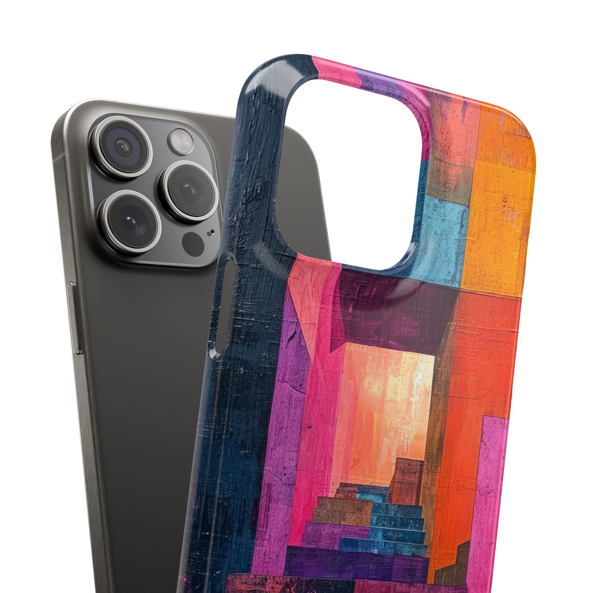 Pink Orange Geometry - Slim iPhone 15 Phone Case