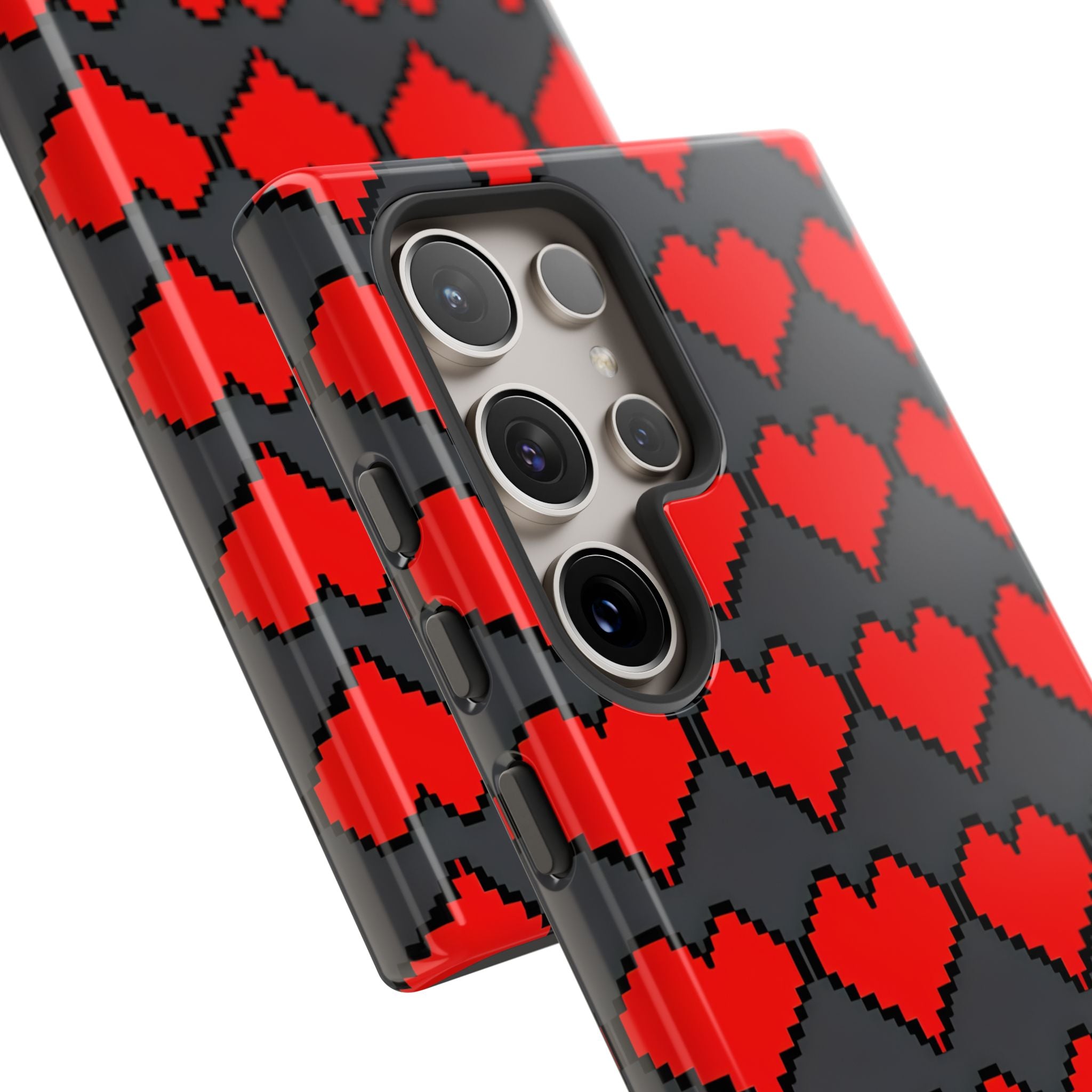 Red Heart Dark Gray Diamonds Seamless Samsung S24 - Tough