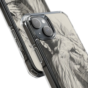 Majestätischer Linienlöwe – Handyhülle für iPhone (Clear Impact – Magnetisch)