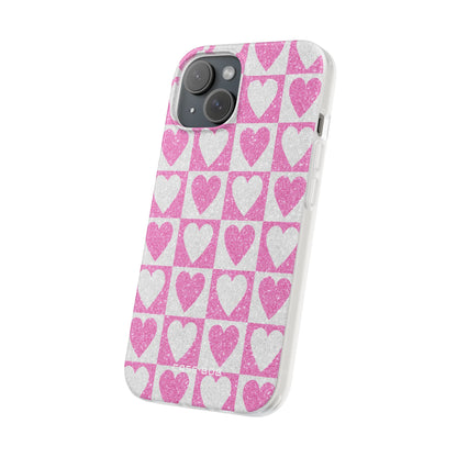 Glitter Heart Grid iPhone 15 Case - Soft