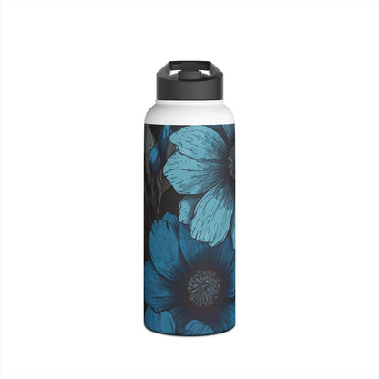 Blue Petal Bloom - Stainless Steel Water Bottle