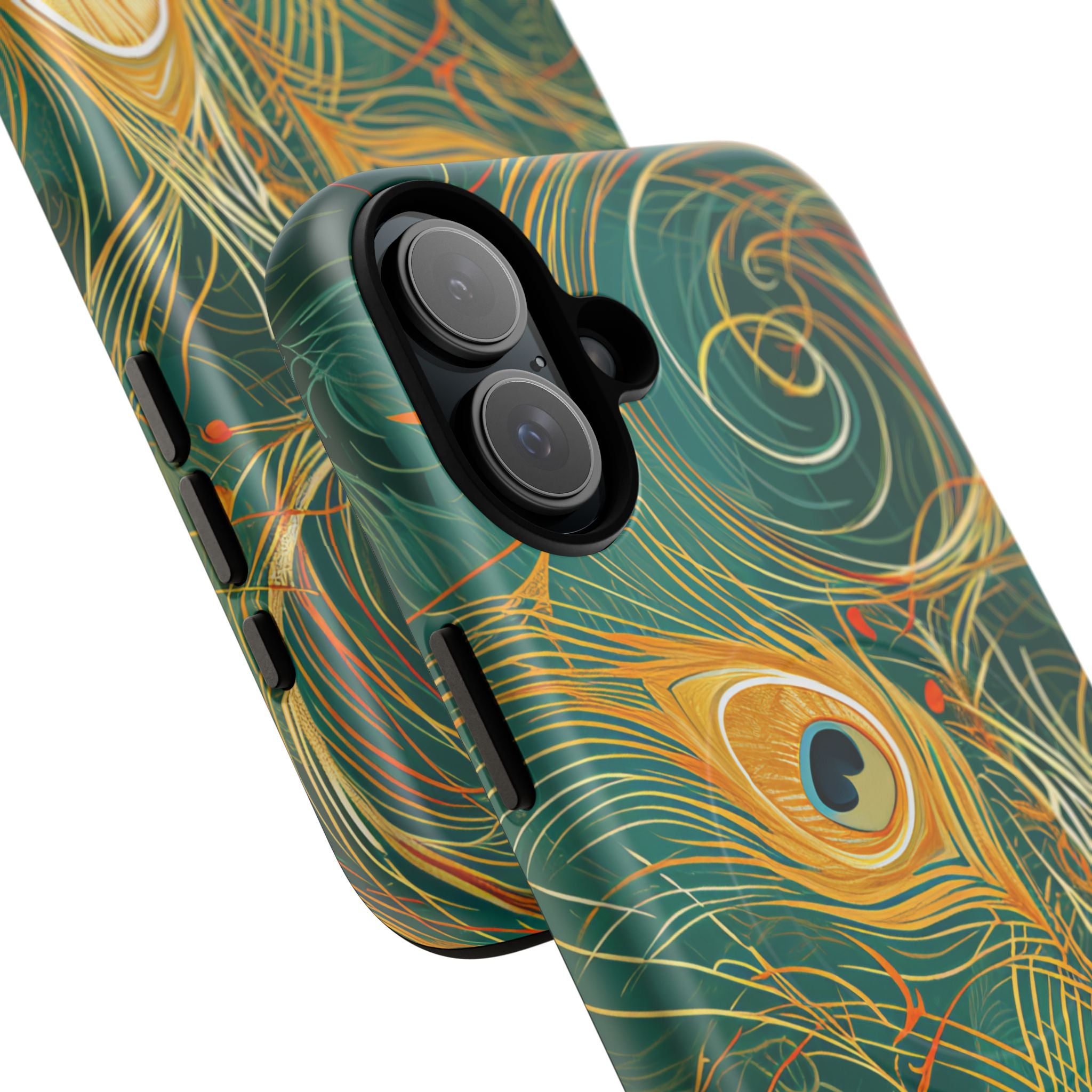 Peacock Elegance in Teal and Gold iPhone 16 | Tough+ Phone Case