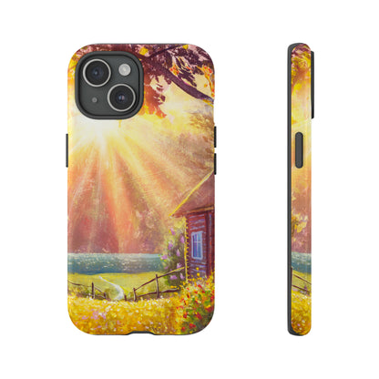 Flower Bushes Wooden House - Protective Phone Case