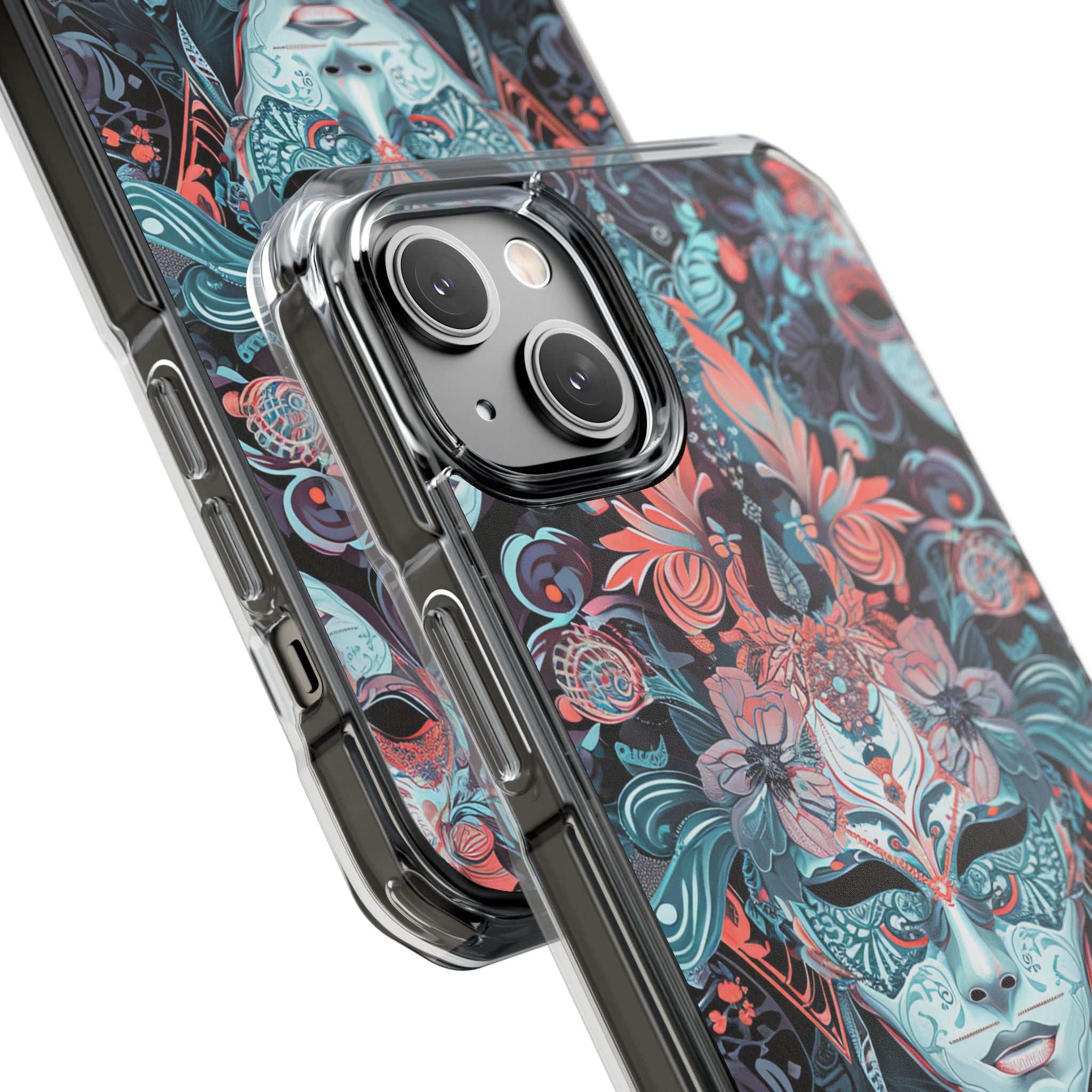 Mystic Teal Coral Mask - Clear Impact iPhone 14 Phone Case