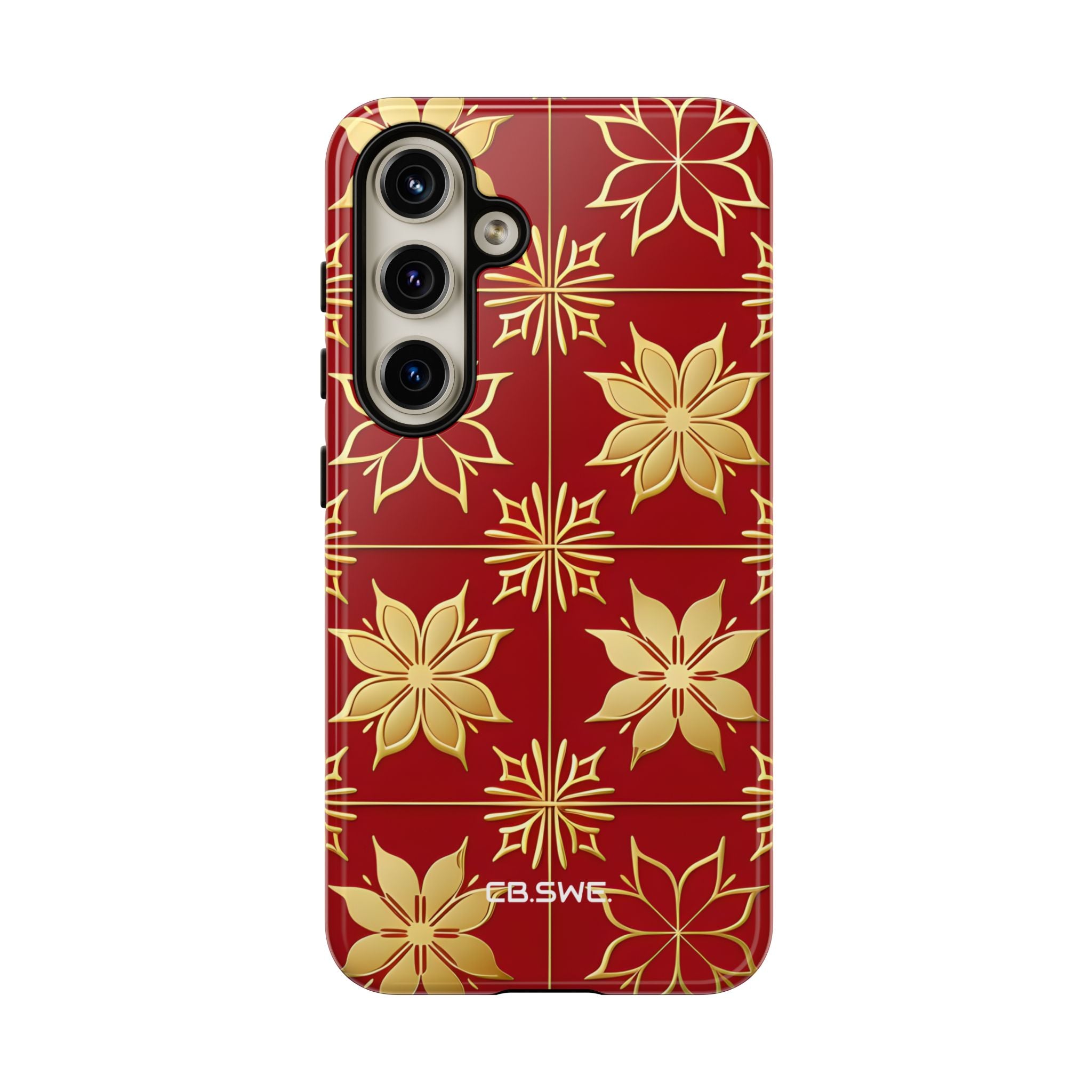 Elegant Gold Floral Seamless Rich Red Samsung S24 - Tough