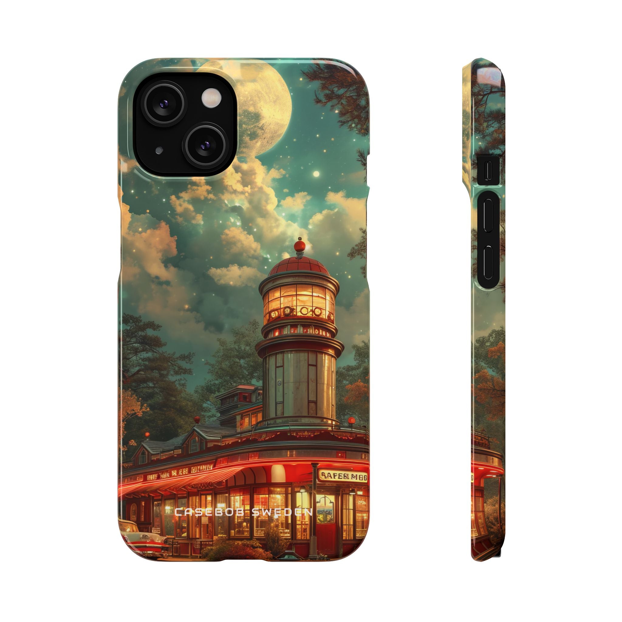 Vintage Moonlit Diner Fantasy iPhone 14 - Slim Phone Case