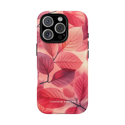 Elegant Pink Leaves iPhone 16 - Tough Phone Case