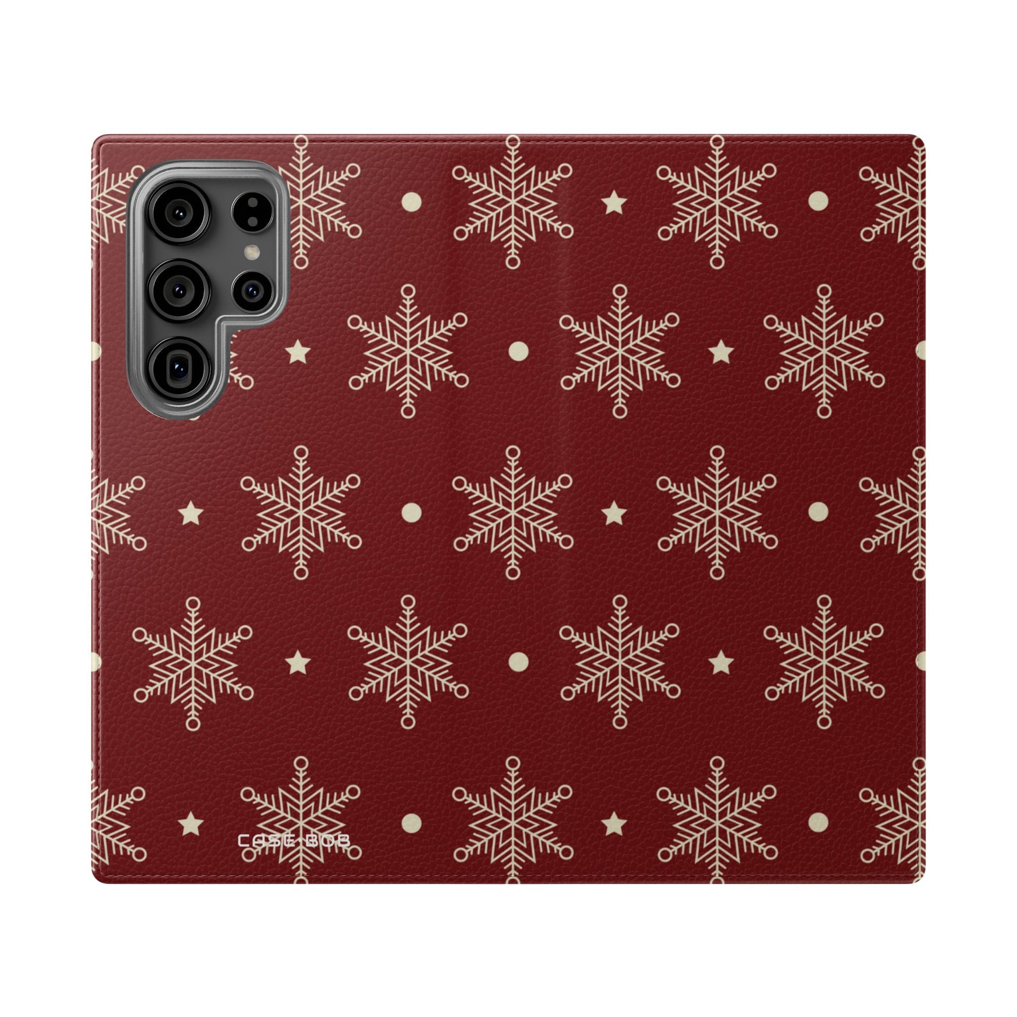 Cream Snowflakes Crimson - Samsung S23 Ultra Case - Wallet