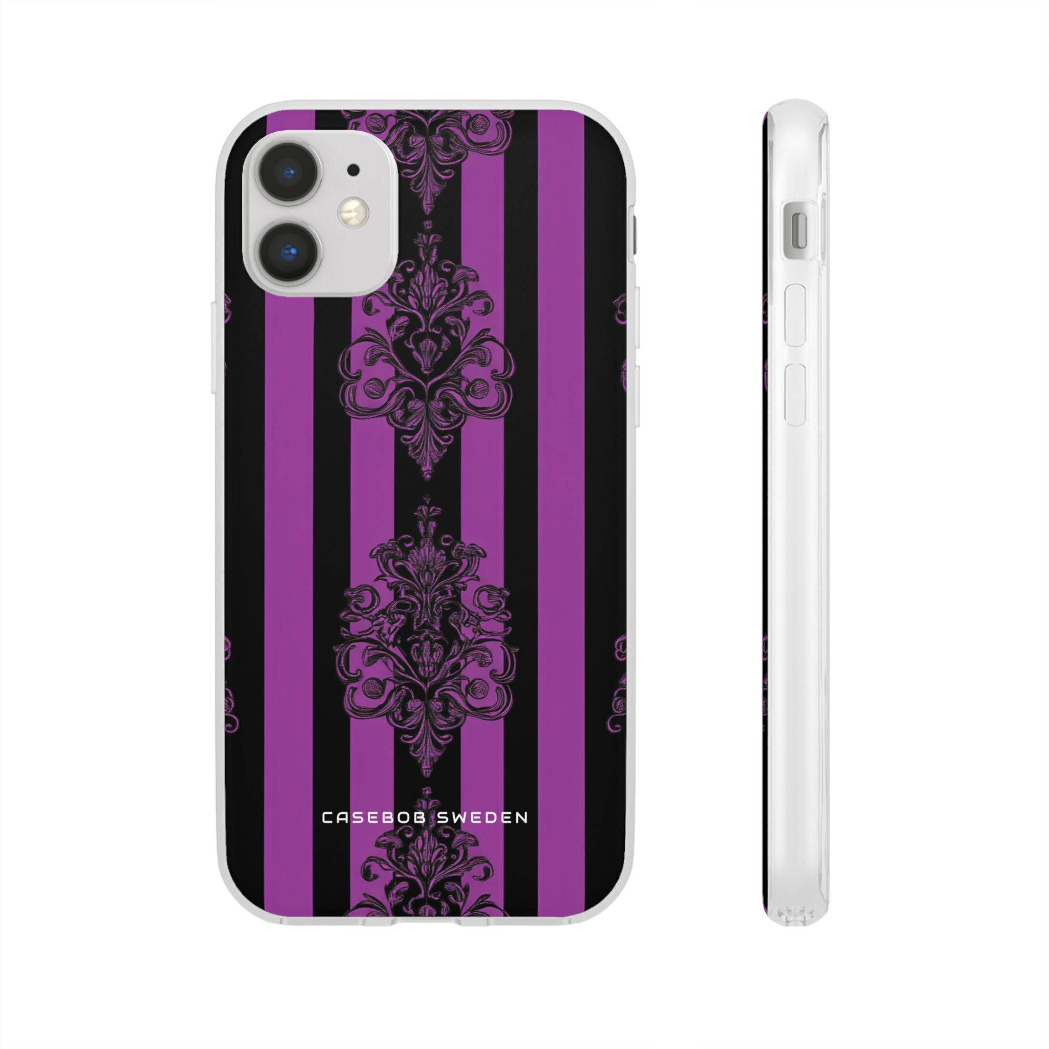 Gotische Eleganz mit vertikalen Streifen und Ornamentmotiven iPhone 11 - Flexi-Telefonhülle