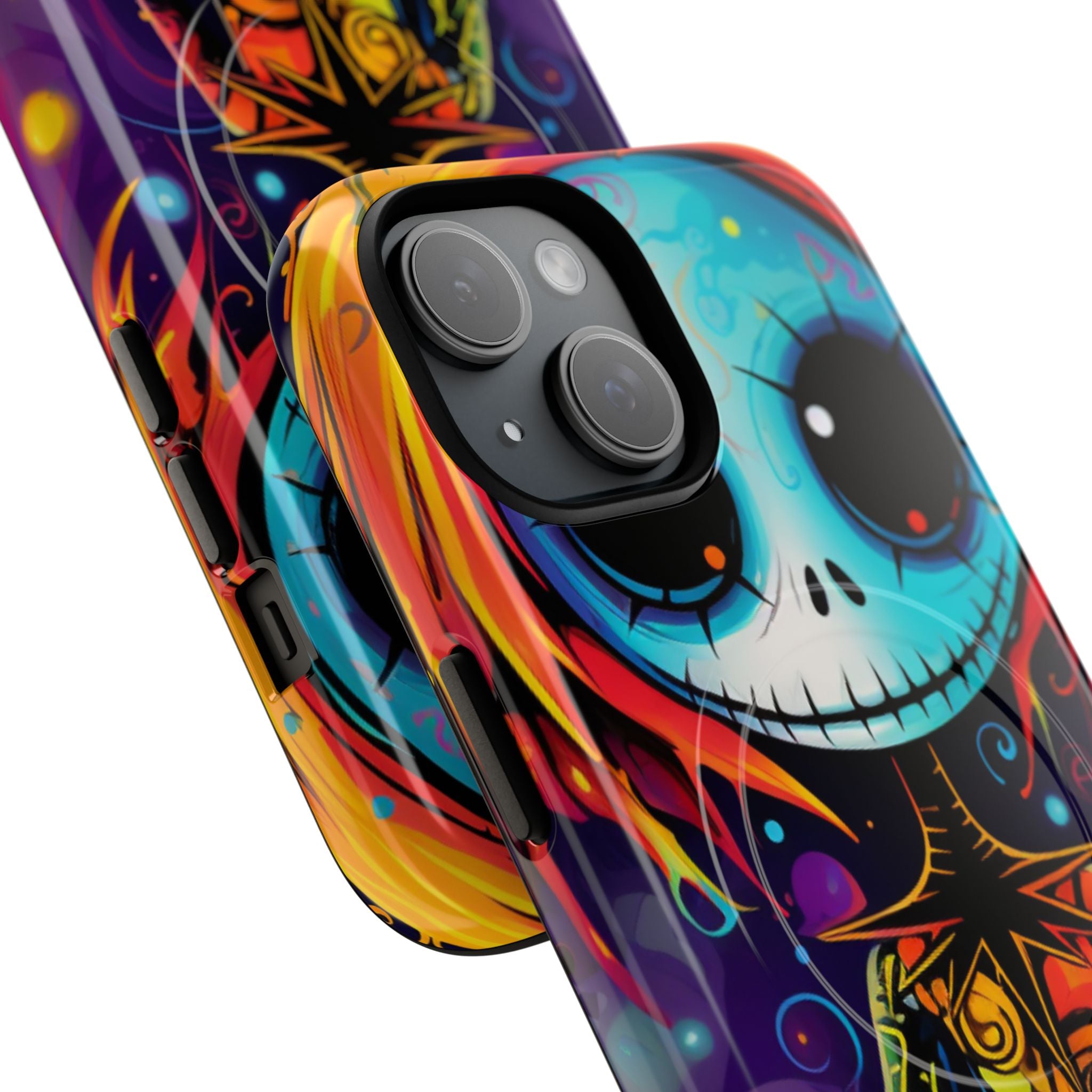 Blue Skull Swirl iPhone 15 Case - Tough+