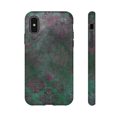 Green Damask Gothic Flower - Protective Phone Case