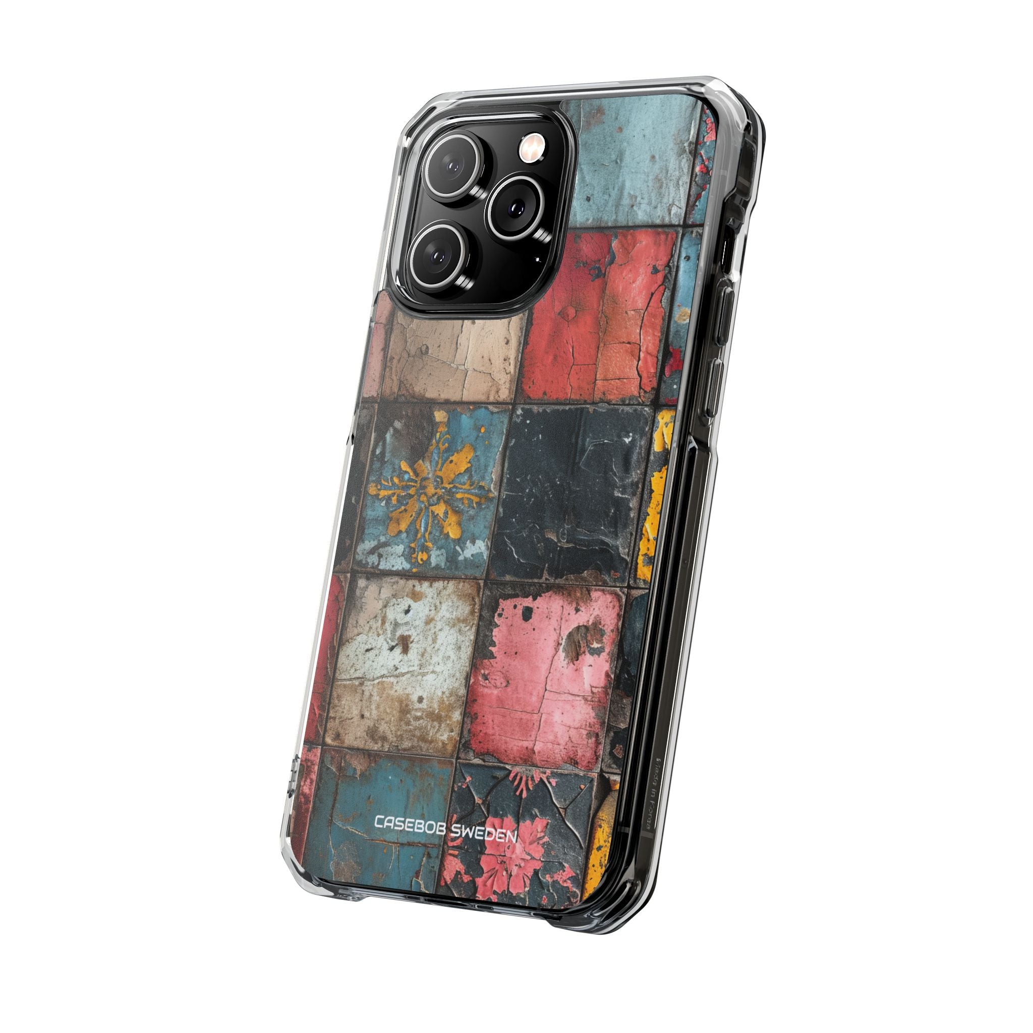 Rustic Red-Yellow Vintage Tiles - Clear Impact iPhone 14 Phone Case