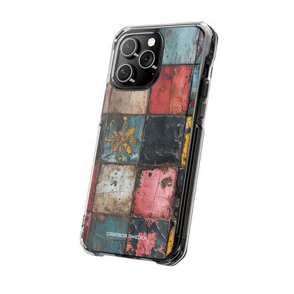 Rustic Red-Yellow Vintage Tiles - Clear Impact iPhone 14 Phone Case