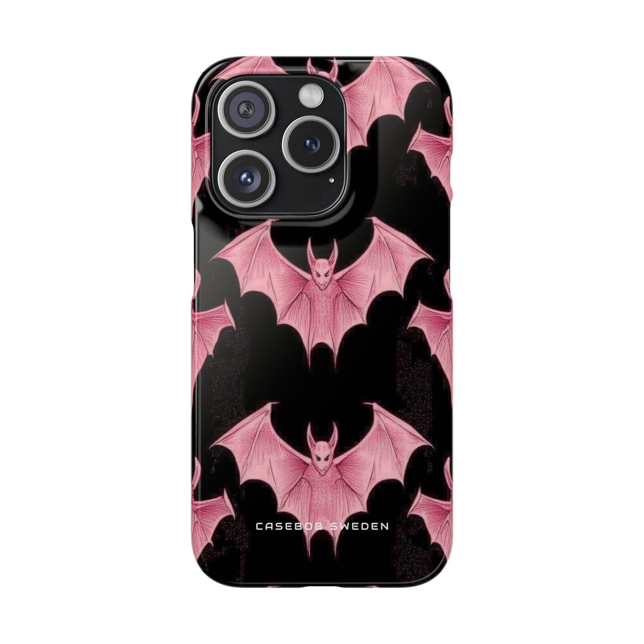 Gothic Pink Bats Aflame iPhone 15 - Slim Phone Case