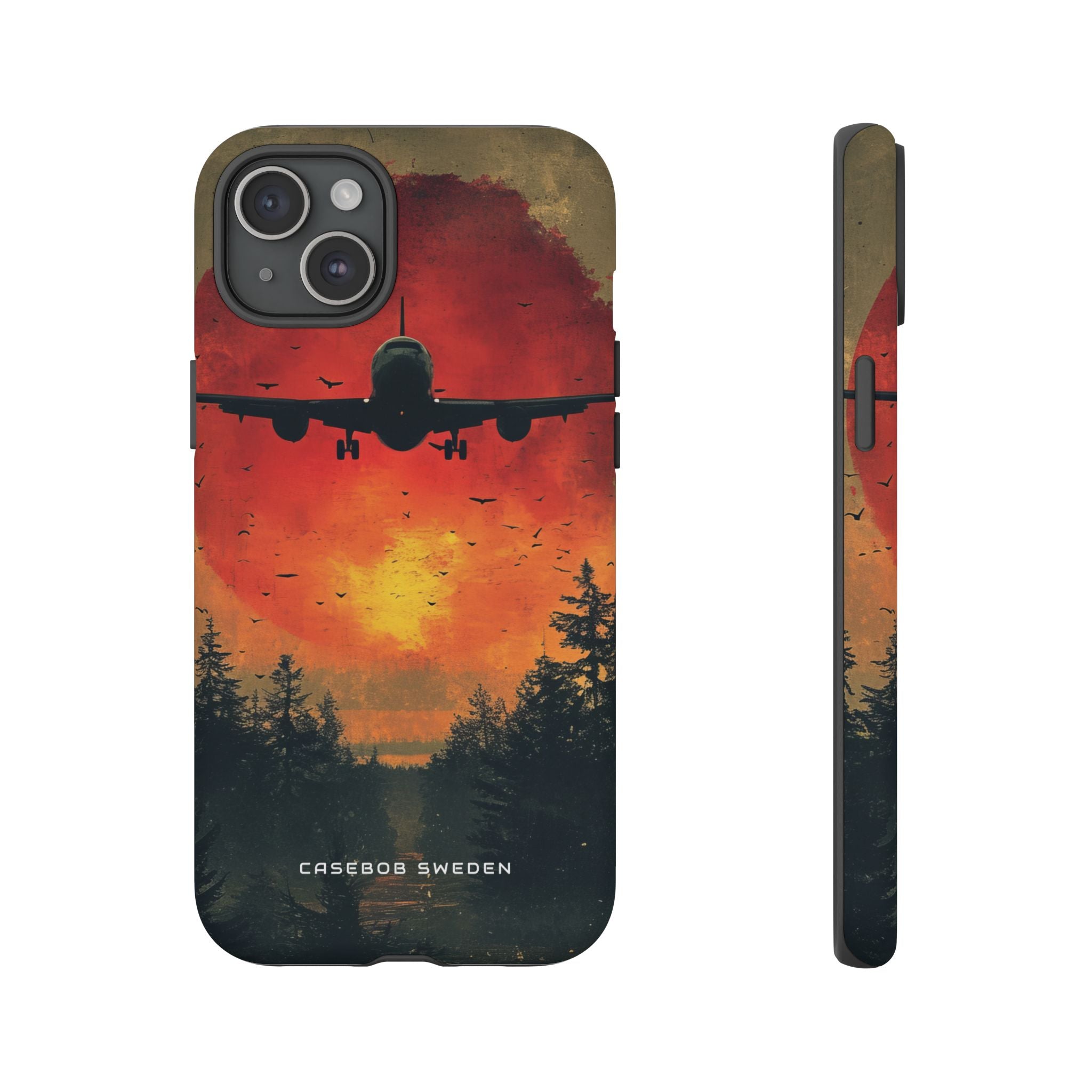 Vintage Sunset Airplane Silhouette iPhone 15 - Tough Phone Case